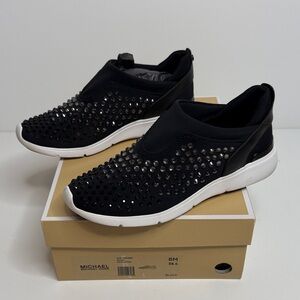 Michael Kors Black Crystal-Embellished Slip-On Ace Trainer sneakers